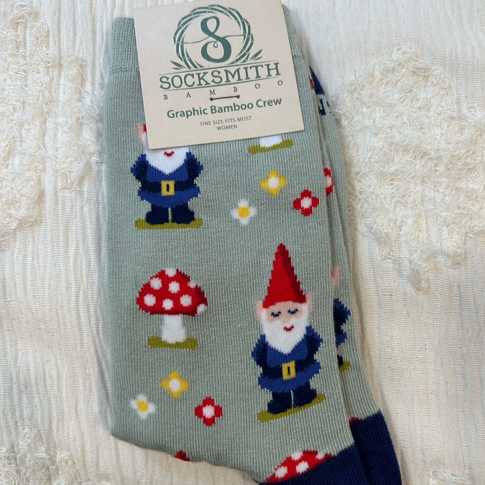 Socksmith- Graphic Bamboo Crew Socks - Gray with Gnome Design